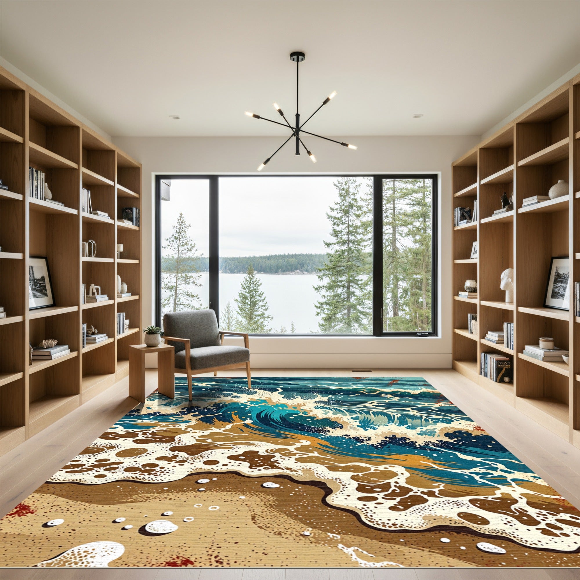 Turquoise And Gold Ocean Wave Rug