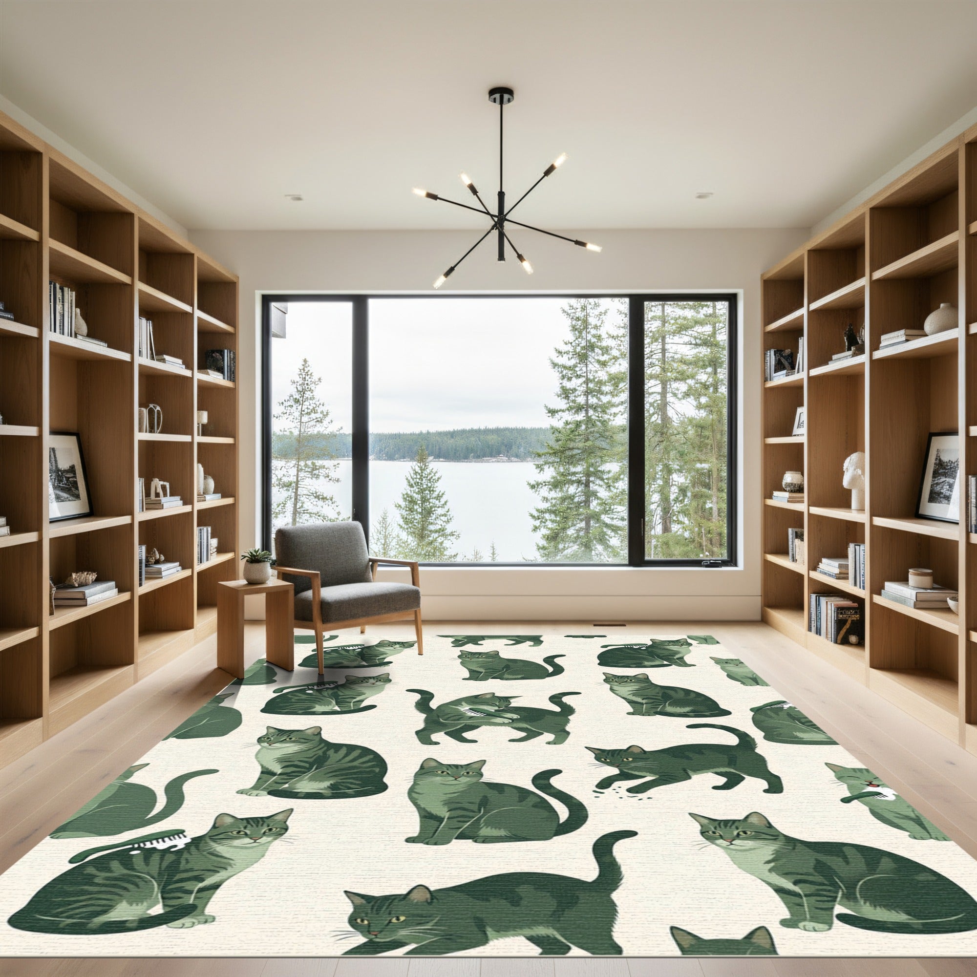 Whimsical Olive Tabby Cat Illustration Rug