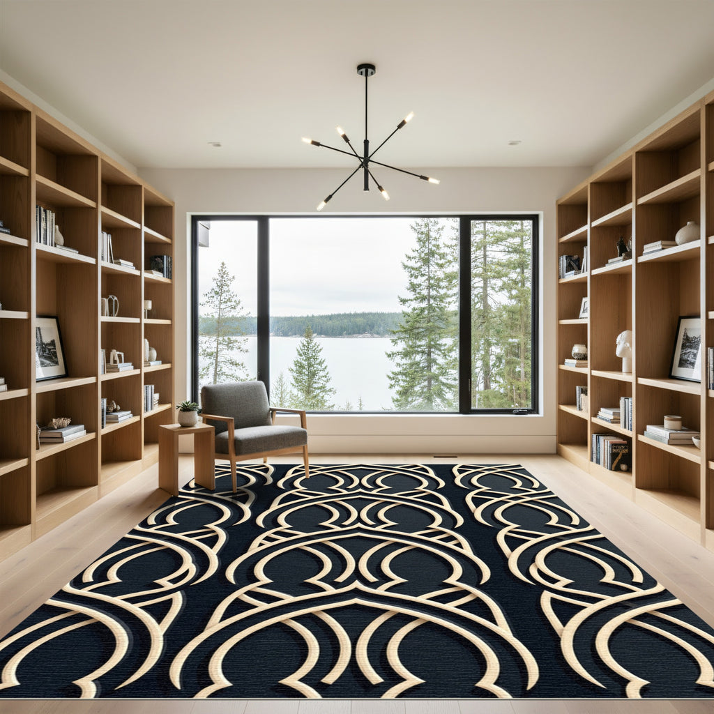 Elegant Beige Intersecting Arches Rug