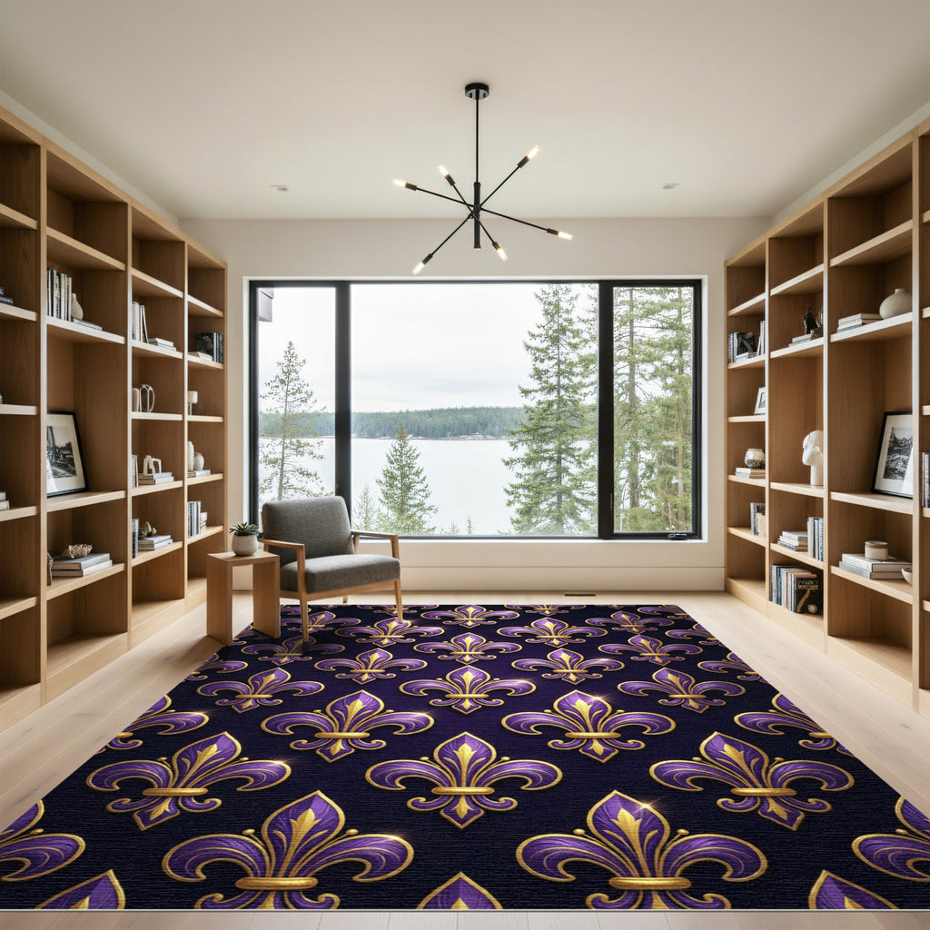 Royal Purple Gold Fleur-de-lis Crest Rug