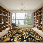 Elegant Golden Foliated Swirl Art Rug