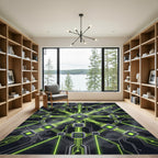 Neon Green Cybernetic Circuit Grid Rug