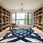 Intertwined Blue Geometric Abstract Waves Rug