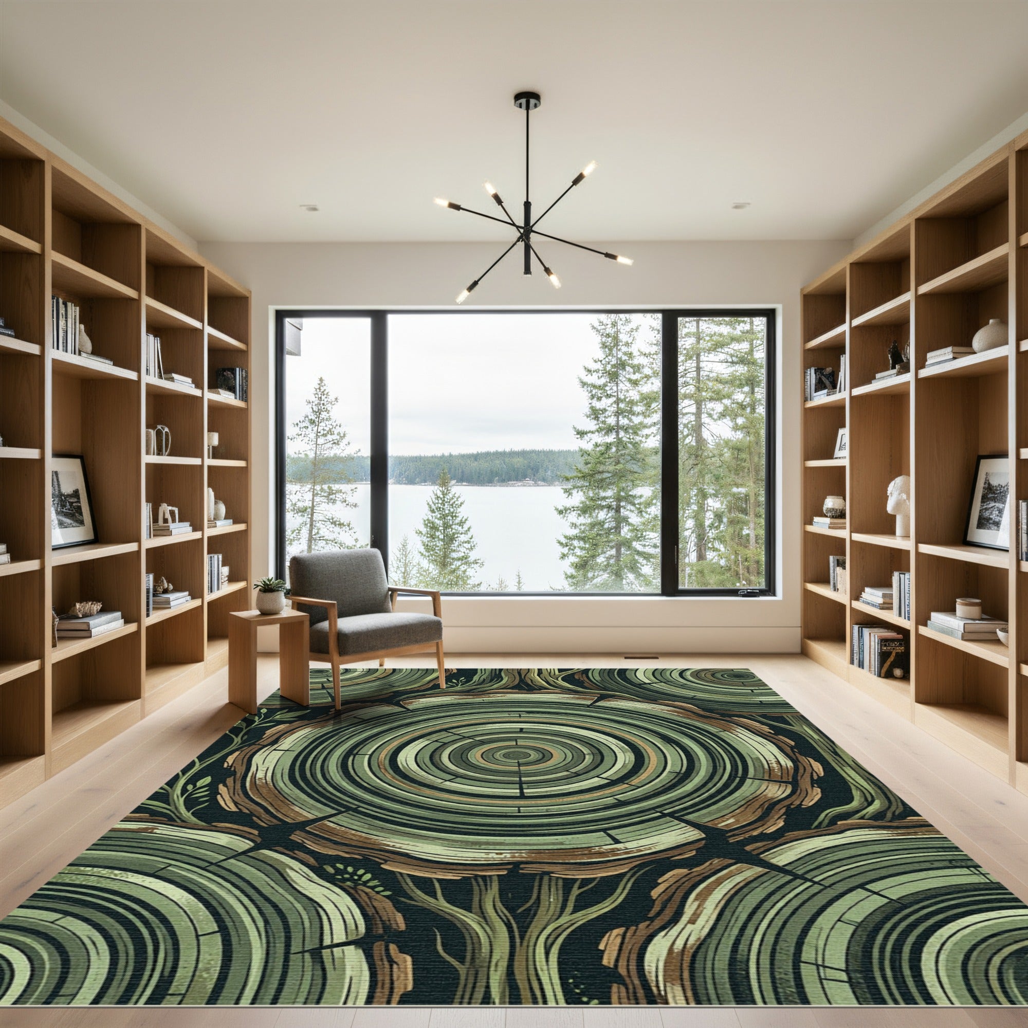 Abstract Green Tree Ring Concentric Rug