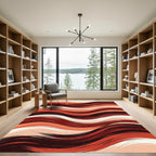 Crimson Cream Swirling Wavy Lines Rug