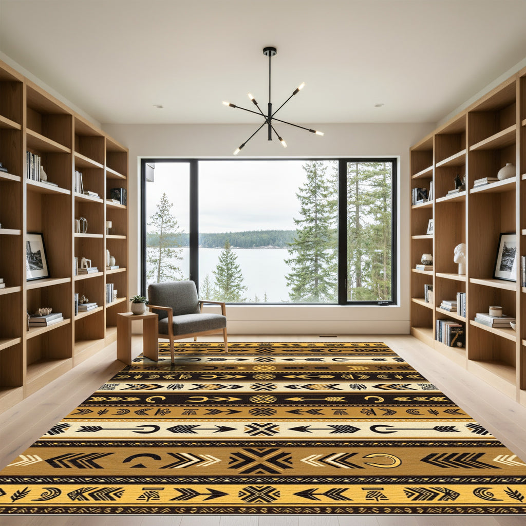 Earthy Golden Tribal Arrow Striped Rug