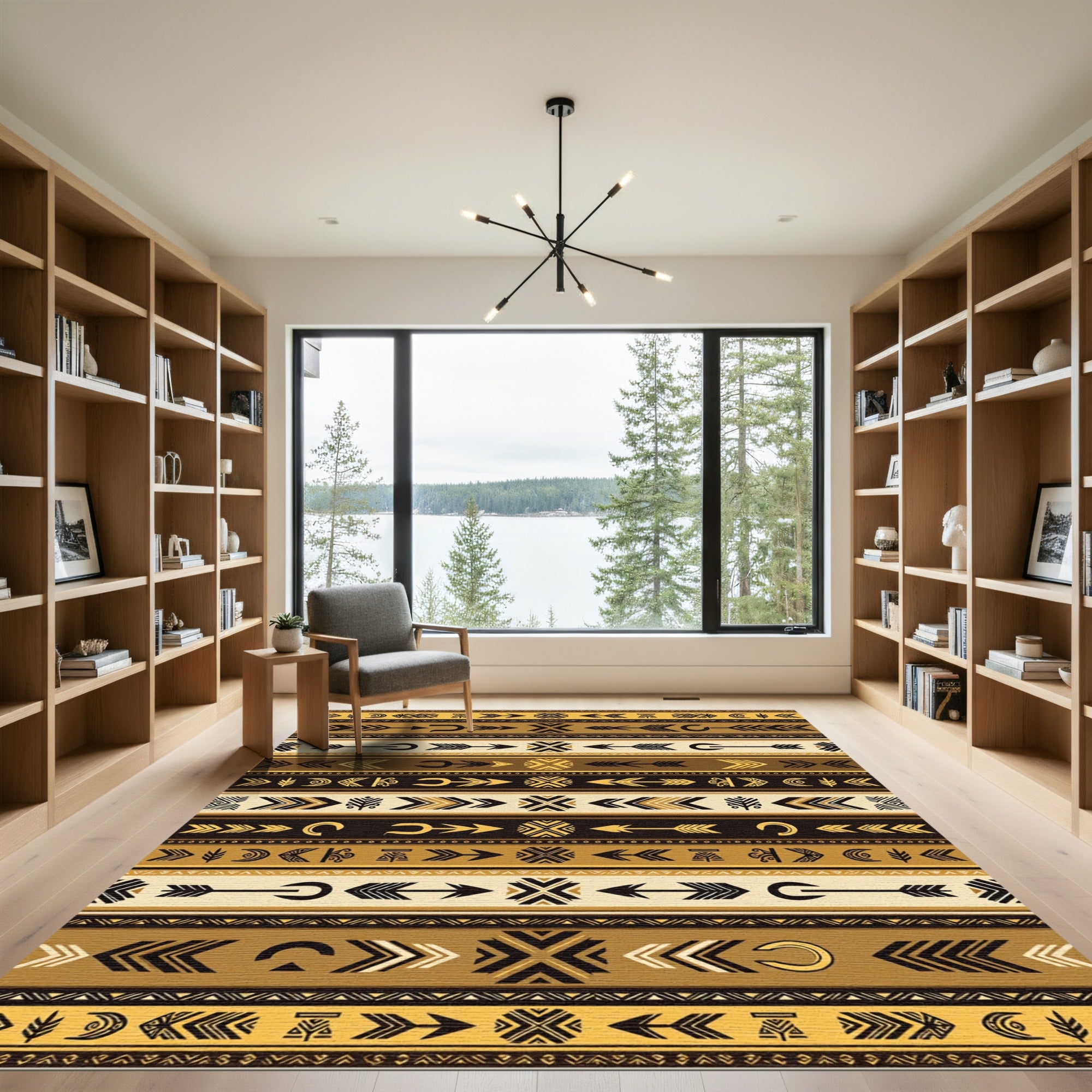 Earthy Golden Tribal Arrow Striped Rug