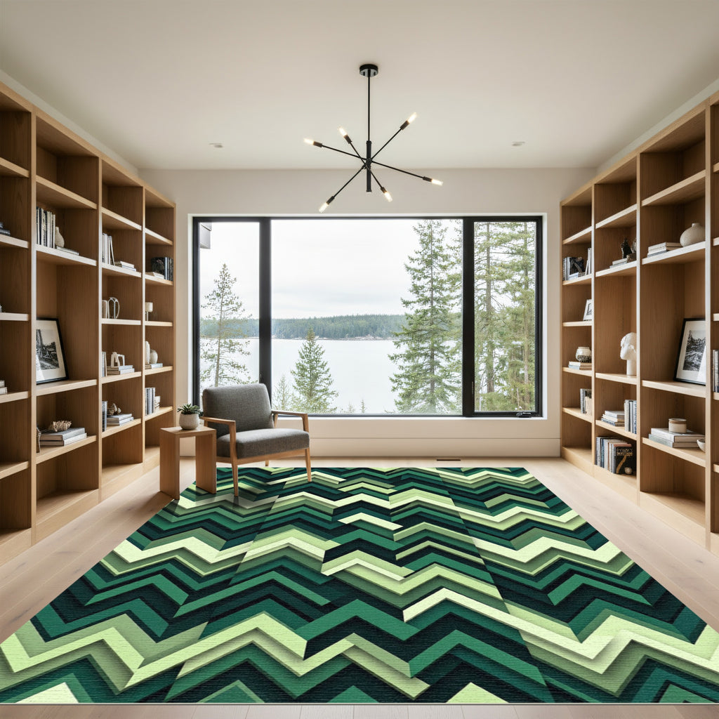 Shaded Green Chevron Layers Rug
