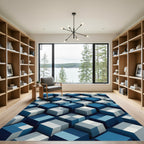 Geometric Navy and Slate Blue Cubes Rug
