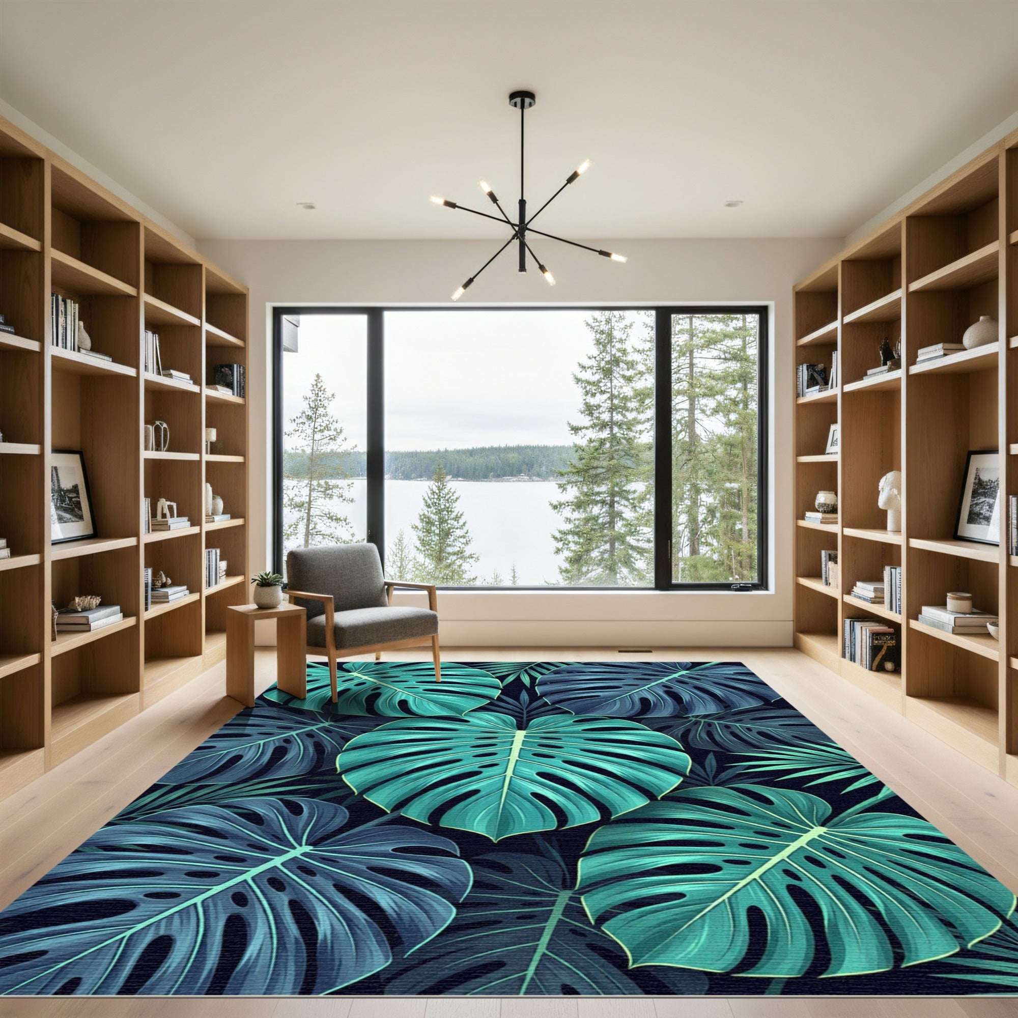 Lush Teal Tropical Monstera Foliage Rug