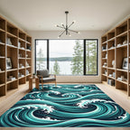 Dynamic Ocean Swell Teal Wave Art Rug