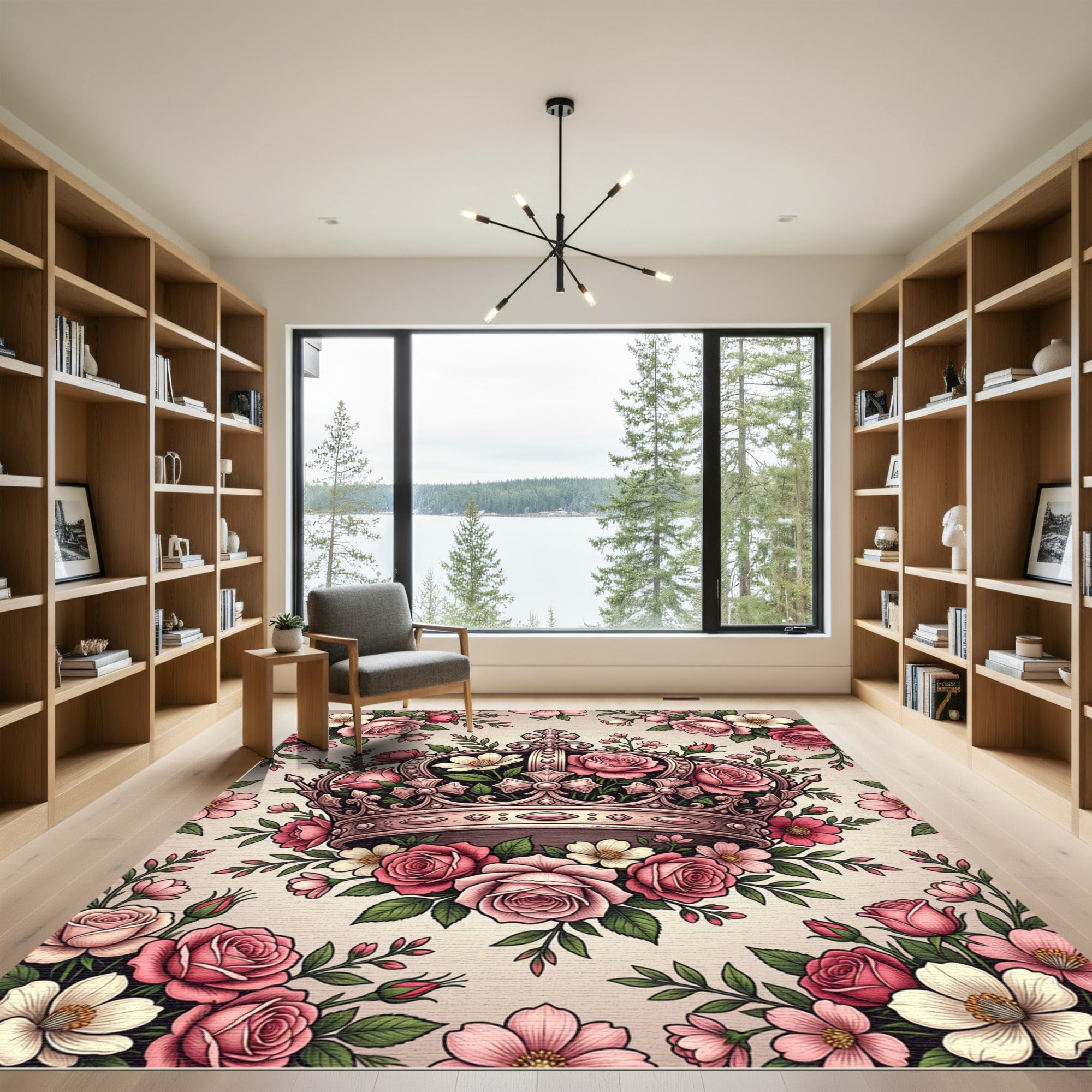 Regal Pale Pink Rose Crown Illustration Rug
