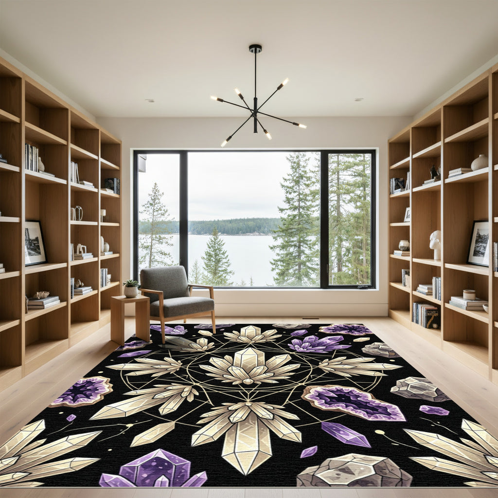 Sacred Geometry Amethyst Crystal Grid Rug