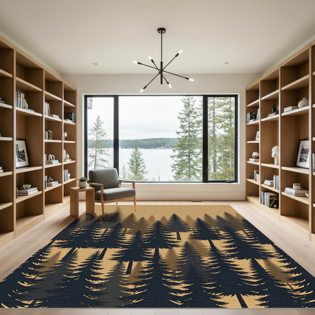 Earthy Toned Forest Pine Silhouette Rug