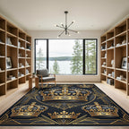 Regal Gold Crown Black Art Deco Rug