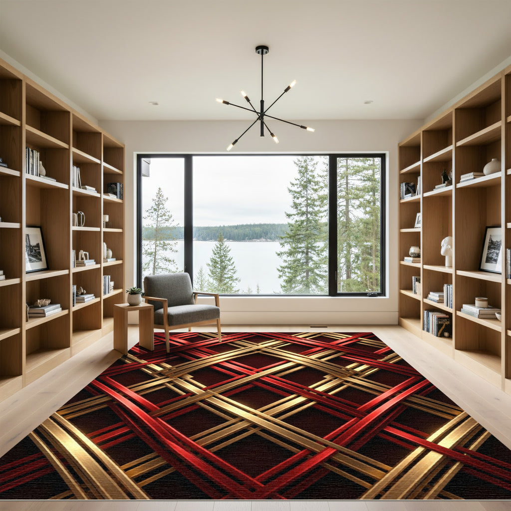 Crimson Gold Interlocking Diamond Relief Rug