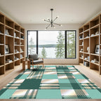 Teal Emerald Gold Plaid Patchwork Rug
