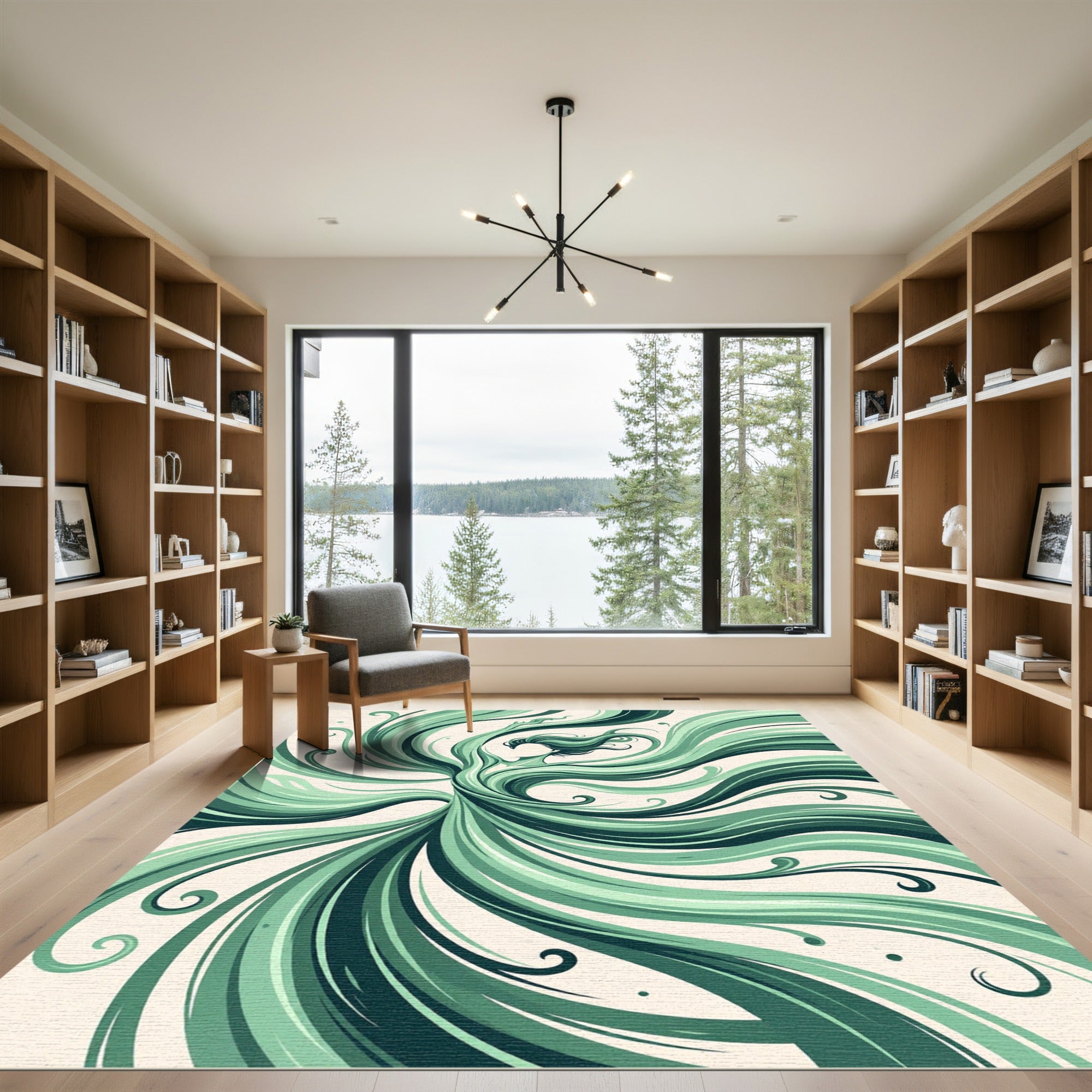 Flowing Sage Green Abstract Swirl Rug