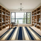 Vintage Navy and Cream Pinstriped Rug