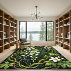 White Blossom Vine Botanical Art Rug