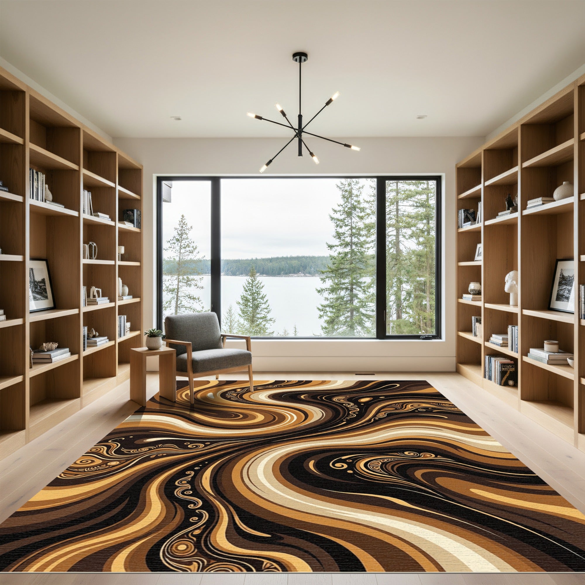 Rich Chocolate Swirl Abstract Wave Rug