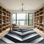 Modern Metallic Silver Angular Chevron Rug