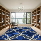 Modern Dark Blue Quatrefoil Geometric Link Rug