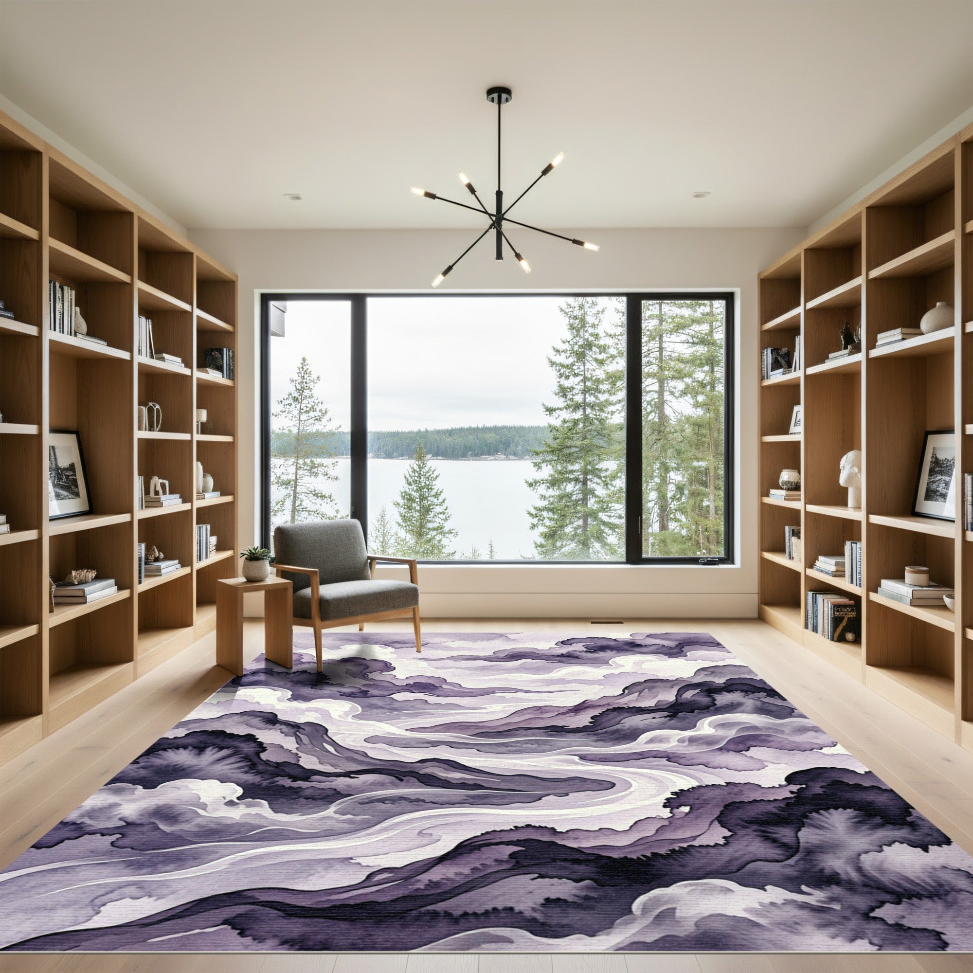Moody Violet Abstract Atmospheric Swirl Rug