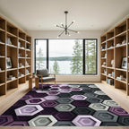 Modern Purple and Gray Hexagon Geometry Rug