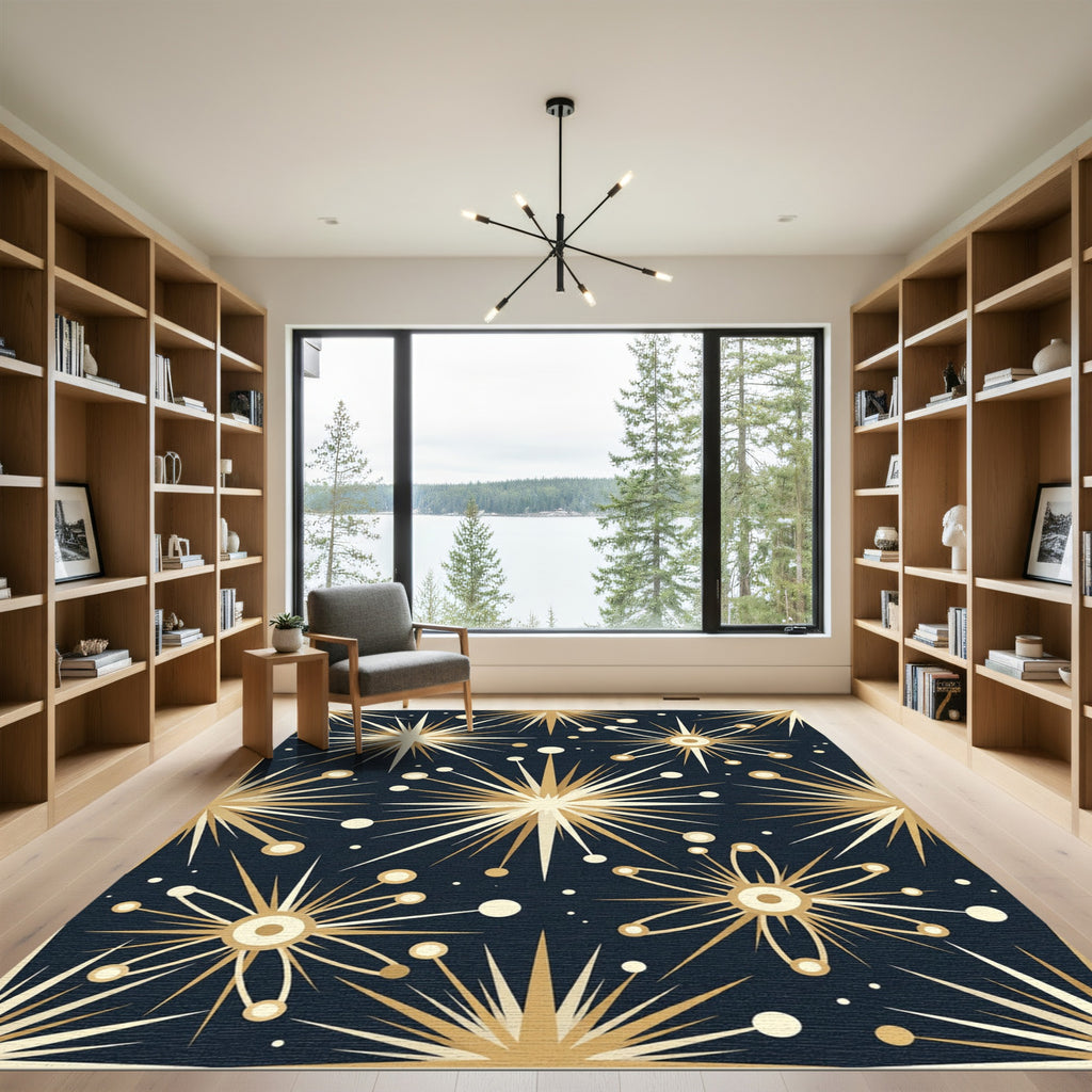 Golden Starburst Bursting Cosmic Radiance Rug