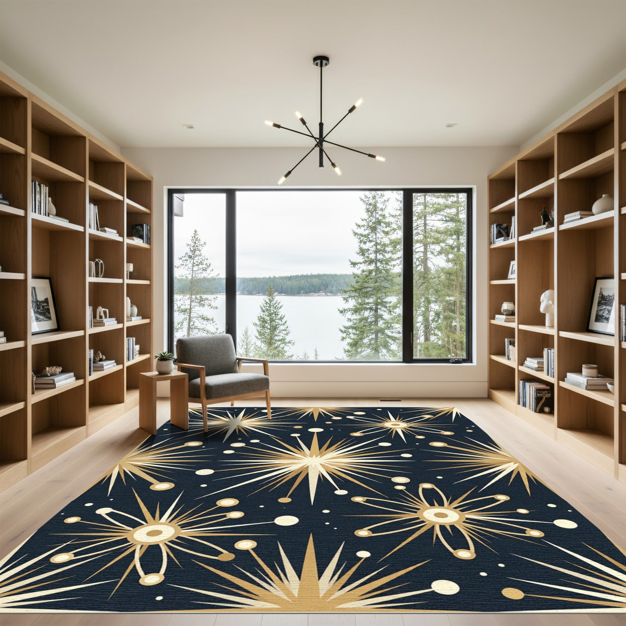 Golden Starburst Bursting Cosmic Radiance Rug