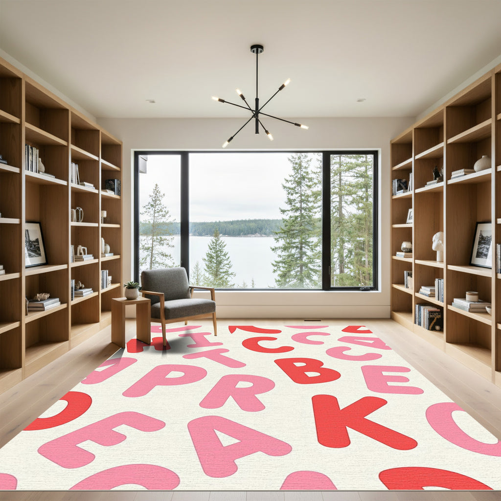 Bold Red Pink Alphabet Collage Rug