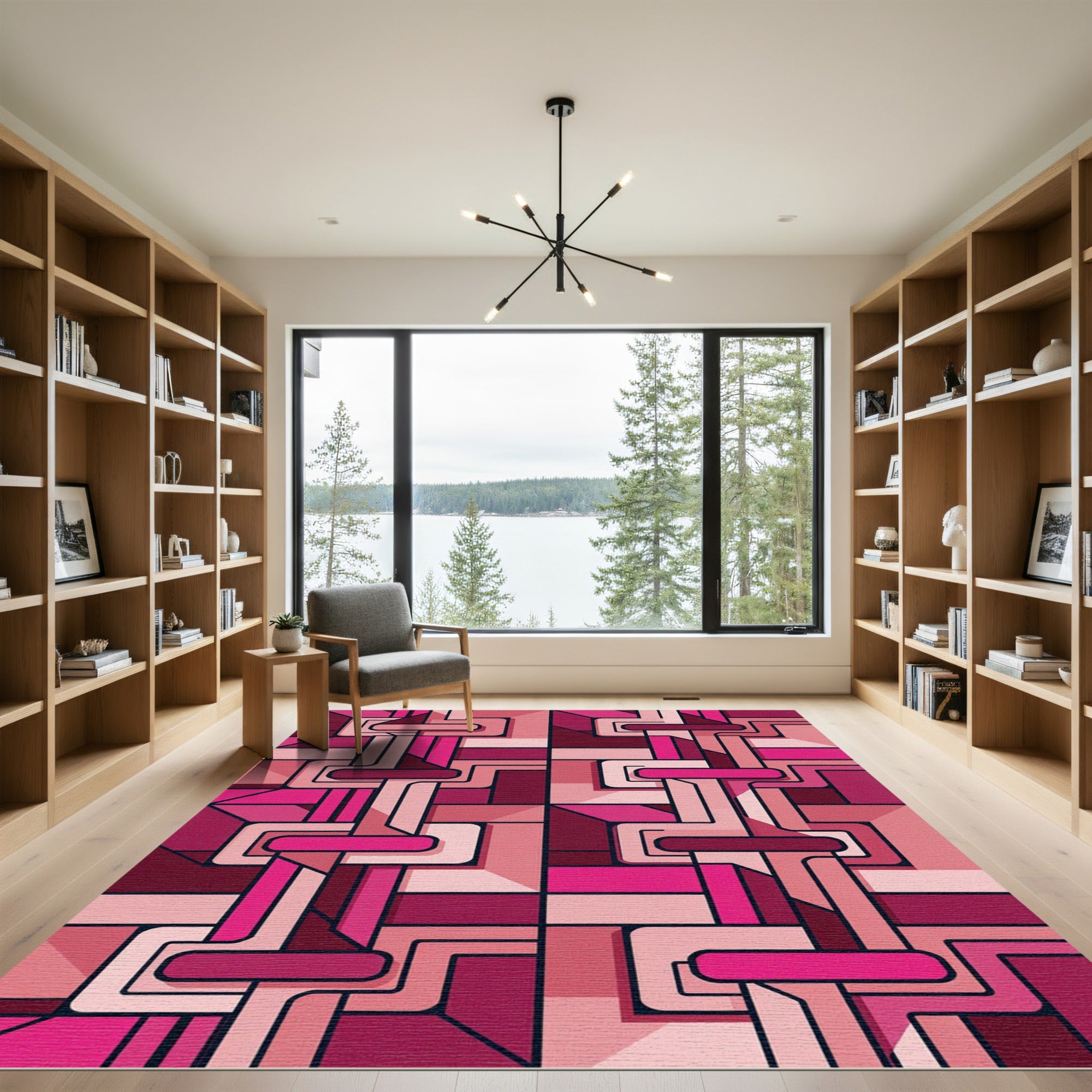 Geometric Magenta Interlocking Form Rug