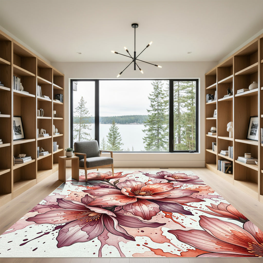 Watercolor Blush Floral Ink Splash Rug