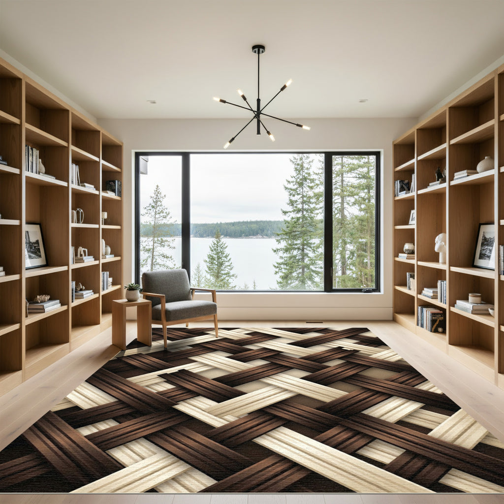 Woven Chocolate and Cream Diagonal Weave Rug