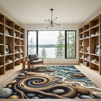 Coastal Swirl Wood Stone Ocean Rug