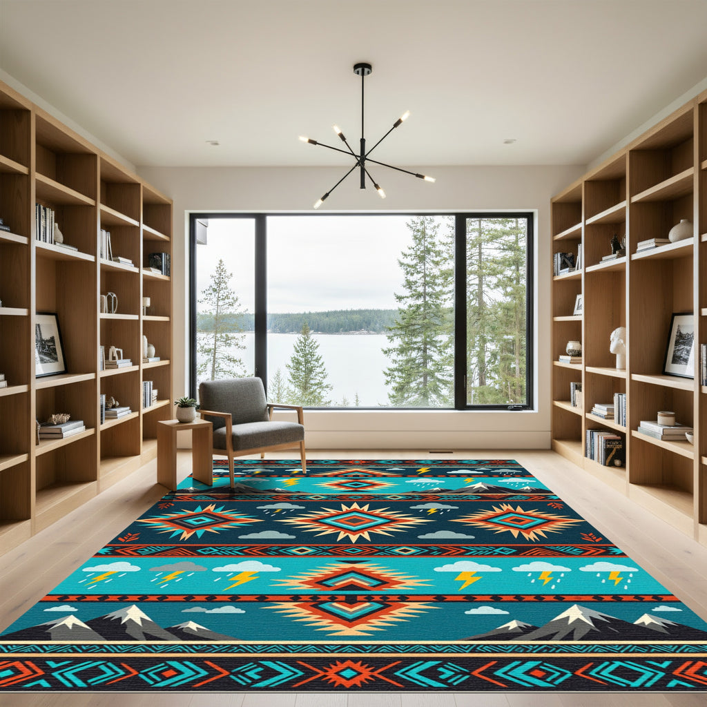 Southwestern Geo Mountain Bolt Teal Rug