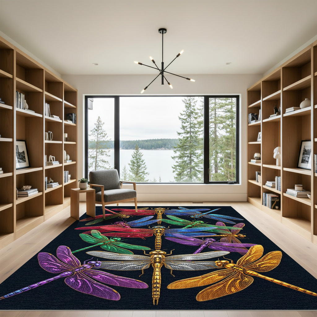 Jeweled Iridescent Dragonfly Symphony Rug