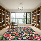 Pink Roses Daisy Lattice Floral Rug