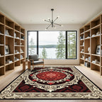 Crimson Red Elaborate Oval Medallion Rug