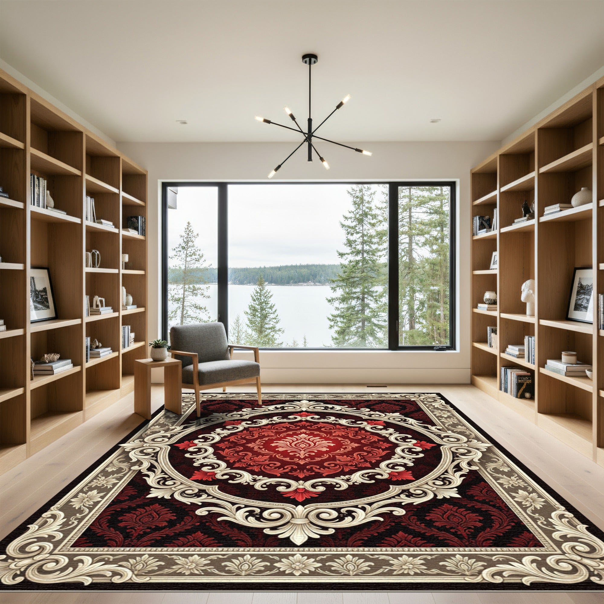 Crimson Red Elaborate Oval Medallion Rug