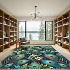 Elegant Peacock Feather Botanical Floral Rug