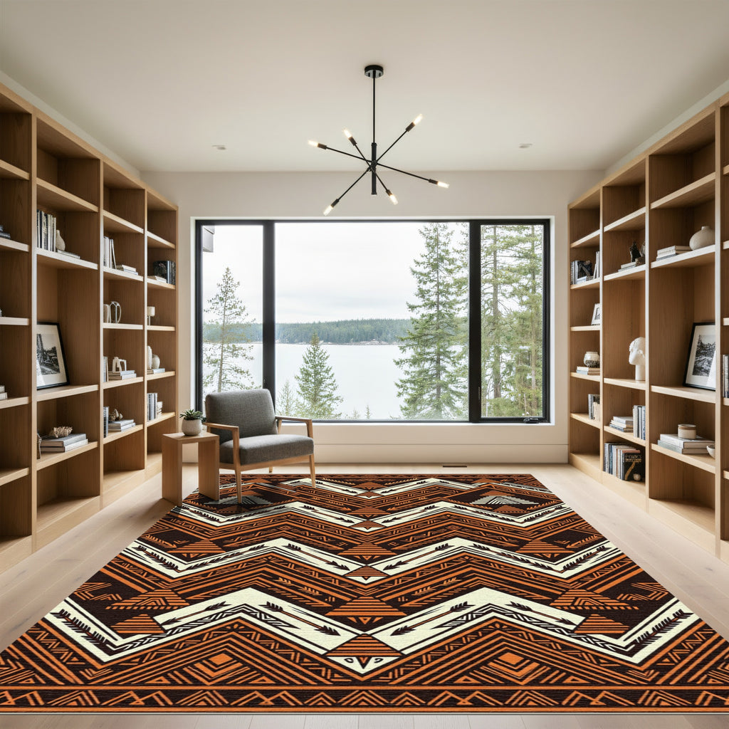 Earthy Ochre Geometric Aztec Chevron Rug