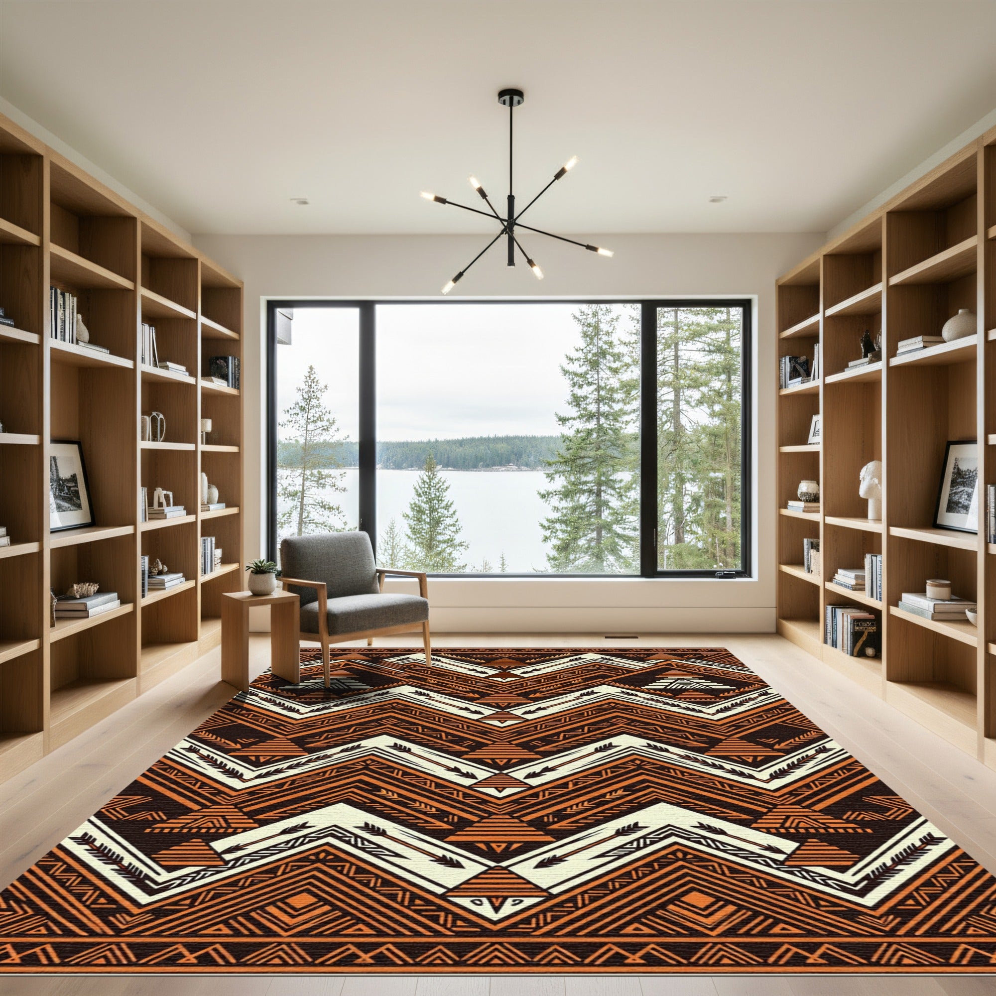 Earthy Ochre Geometric Aztec Chevron Rug