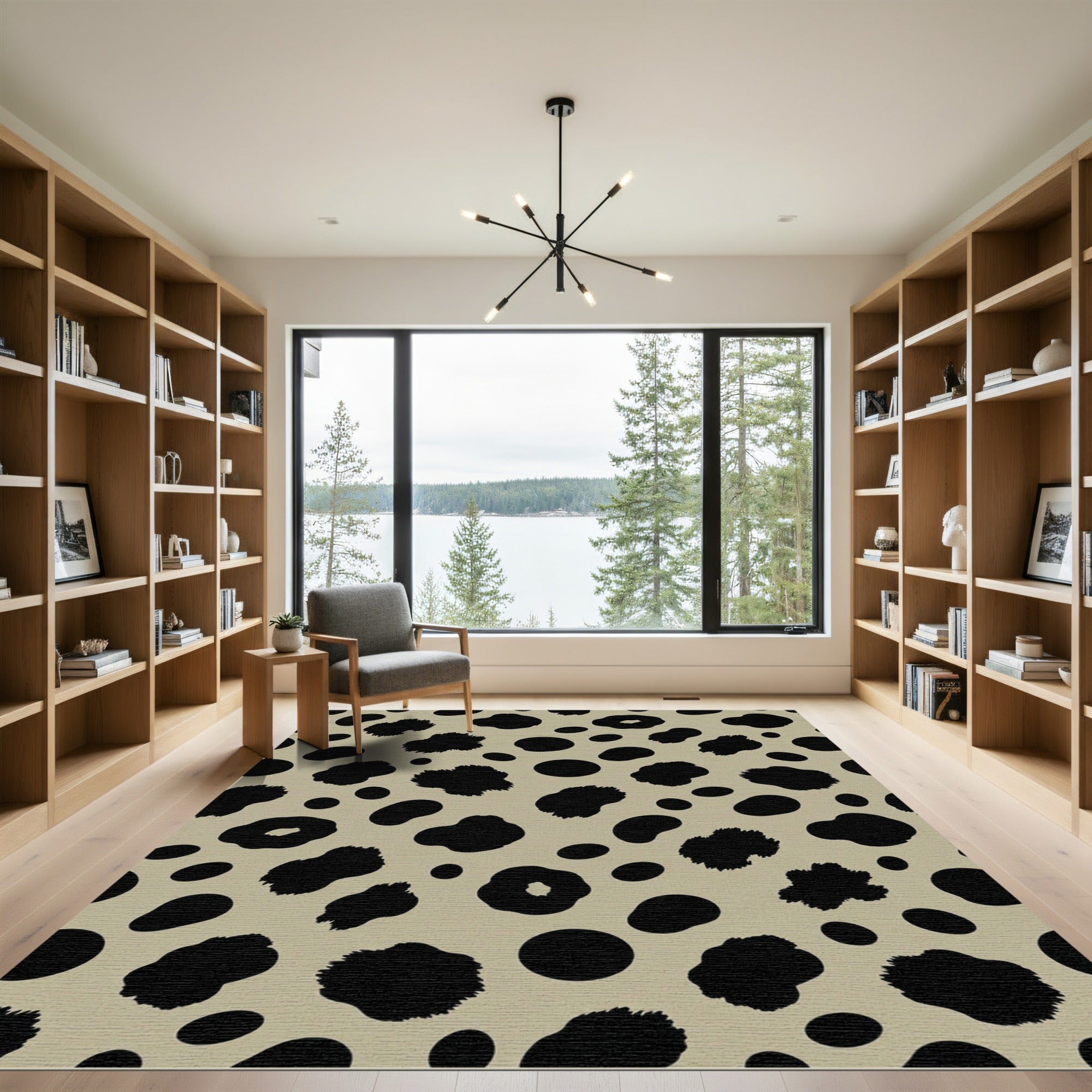 Black Spotted Taupe Animal Print Rug