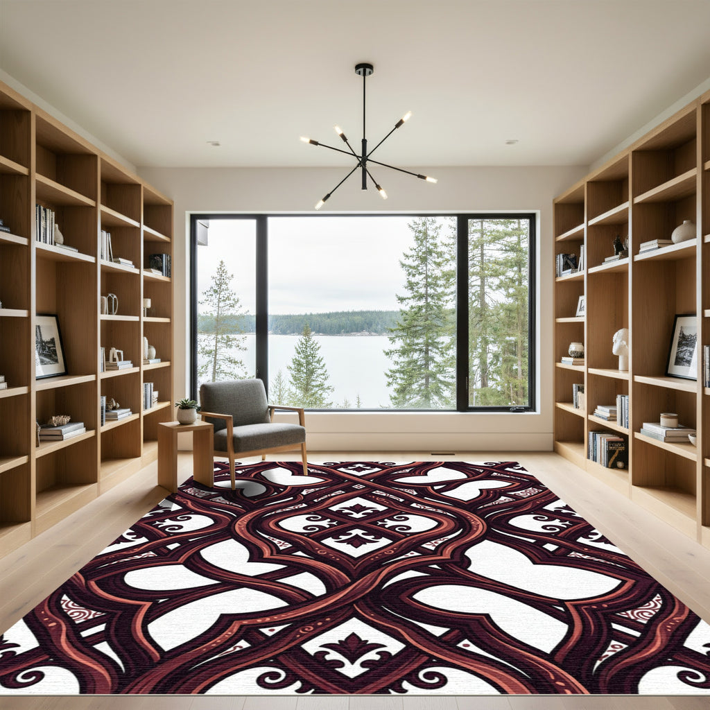 Elegant Deep Burgundy Interweaving Scroll Rug