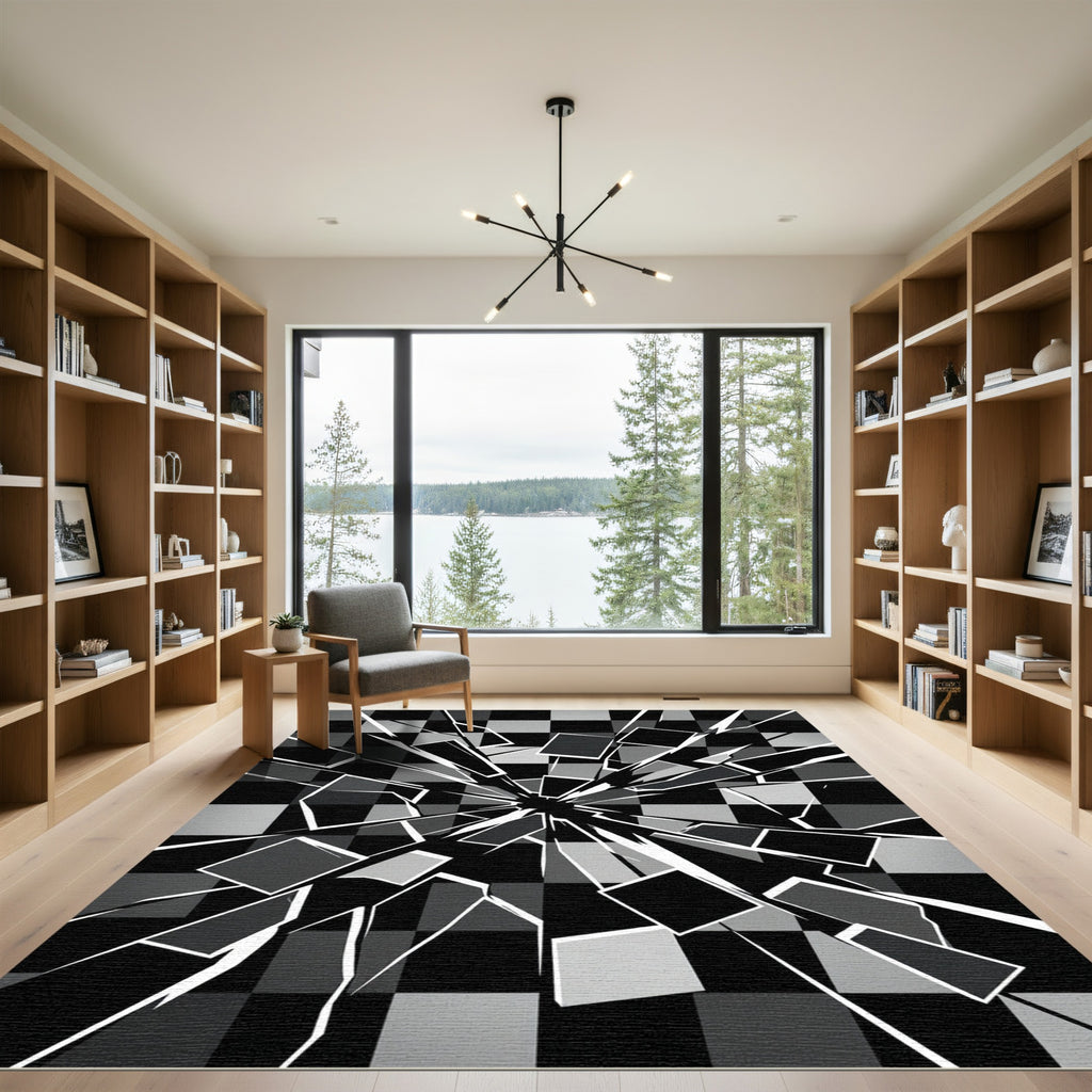 Monochromatic Shattered Checkerboard Effect Rug