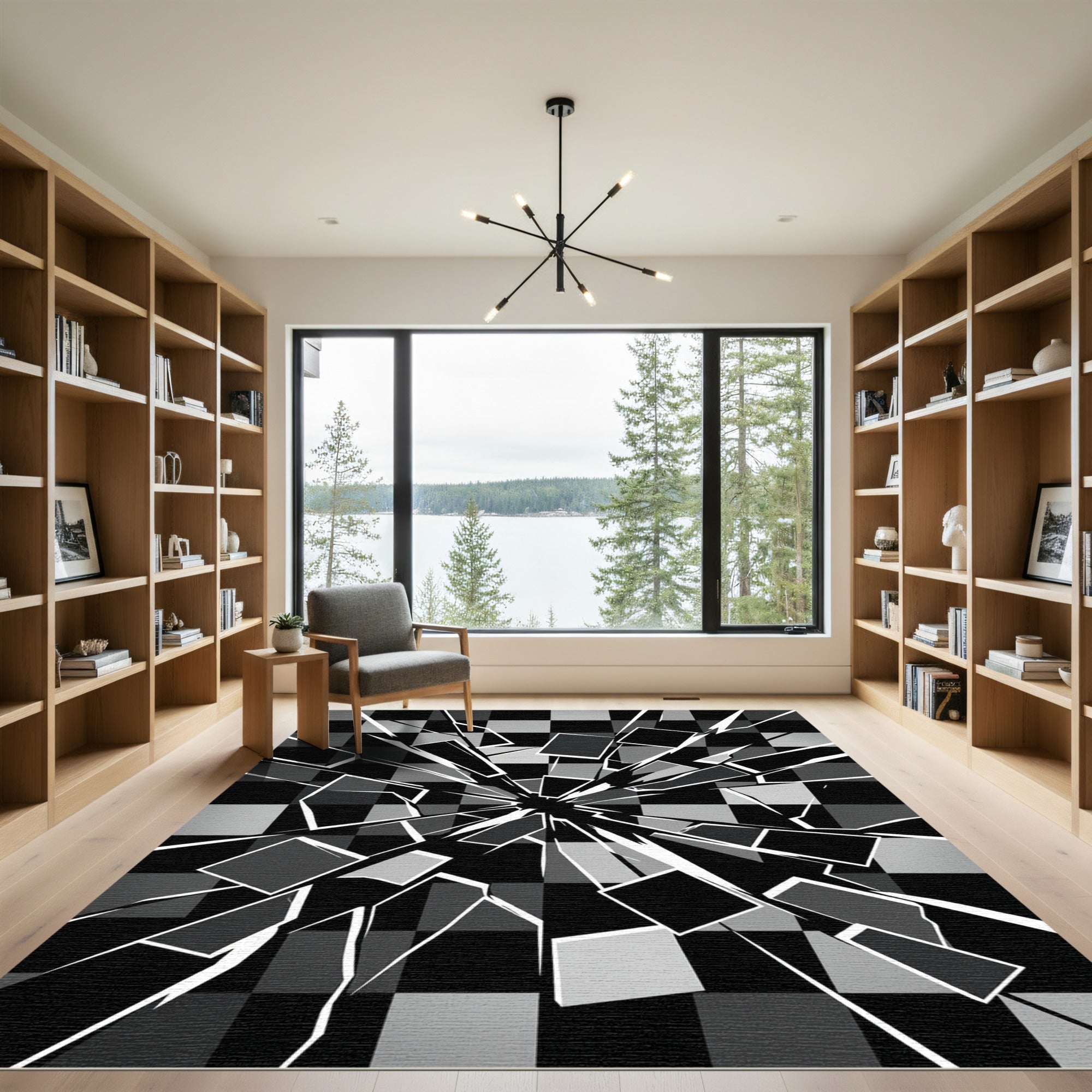 Monochromatic Shattered Checkerboard Effect Rug