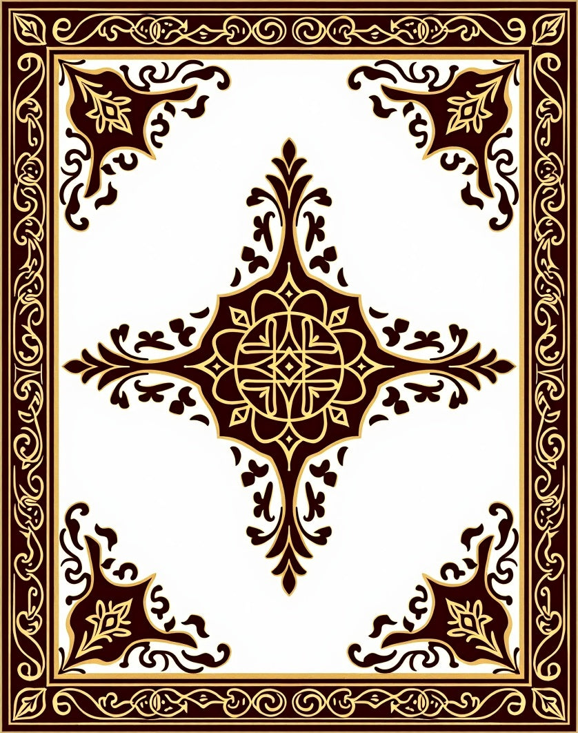 Antique Gold and Burgundy Medallion Frame Rug
