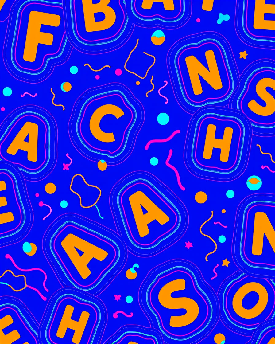 Bright Orange Alphabet Circles on Blue Rug